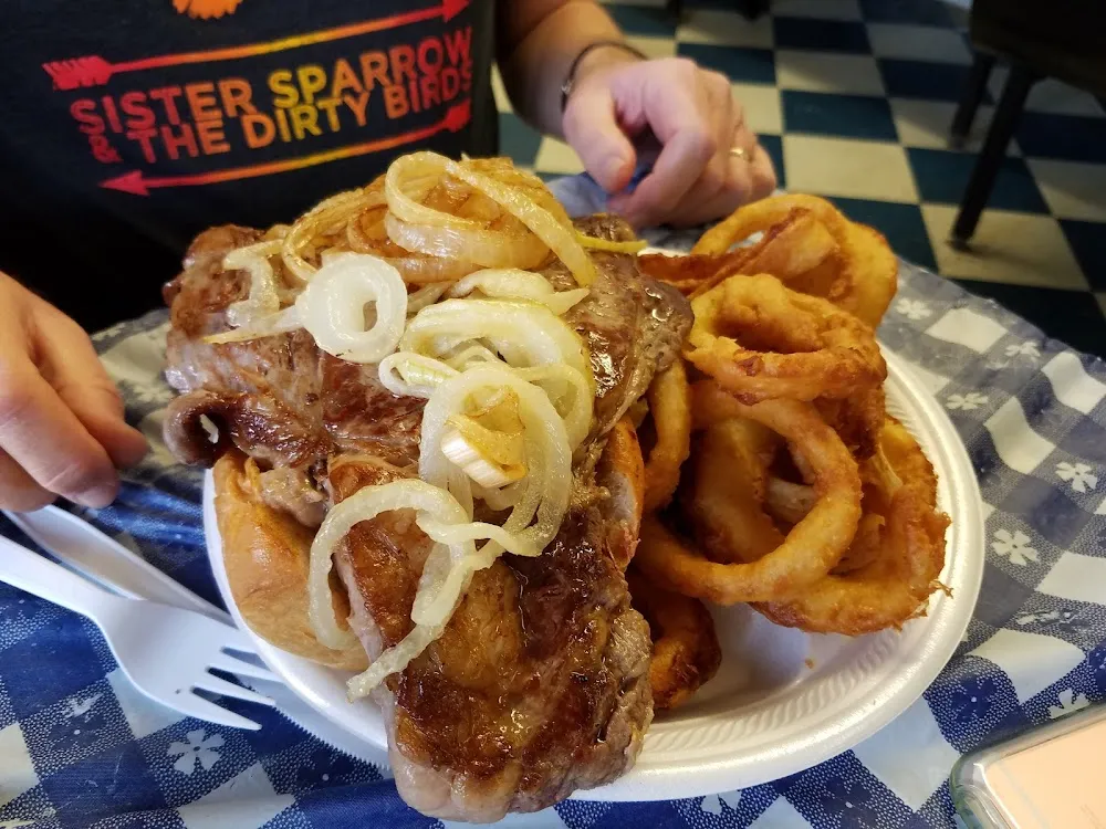 Ribeye Sandwich with Onion Rings